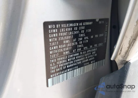 2014 Volkswagen Tiguan Se из США, поврежденный, VIN WVGBV3AX4EW541155